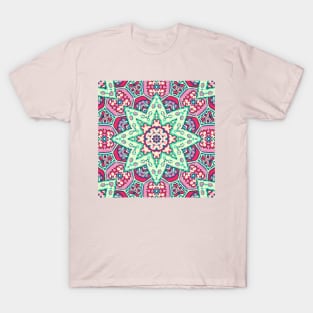 1980s New Age  boho chic pastel mint green pink mandala T-Shirt